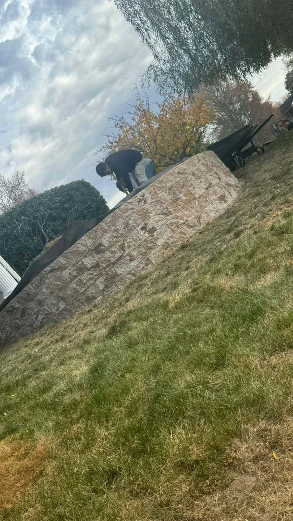 Concrete Wall Block Retaining Wall — seat wall & curved edge